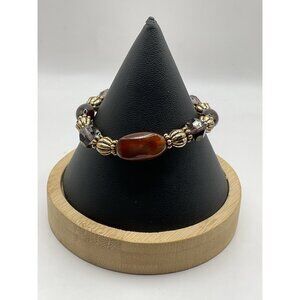 Brown & Gold Beaded Stretch Bracelet